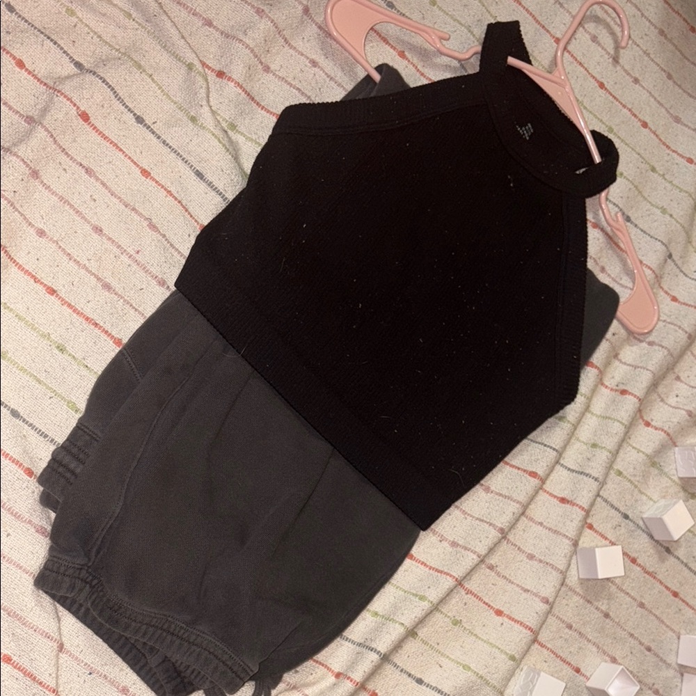 Black Halter Top and Gray pants set from aerie